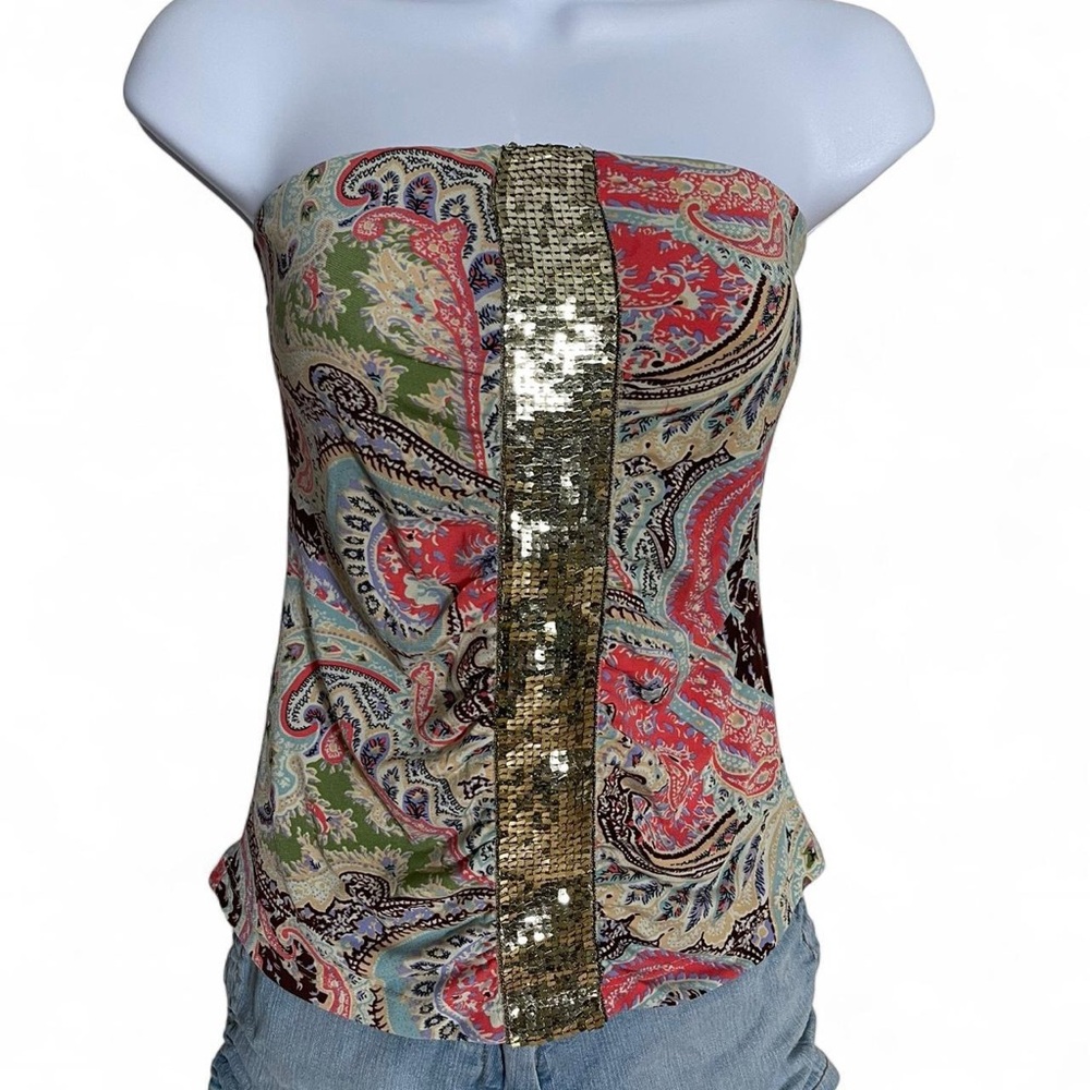 Rampage Multicolor Paisley Strapless Top with Gold Sequin